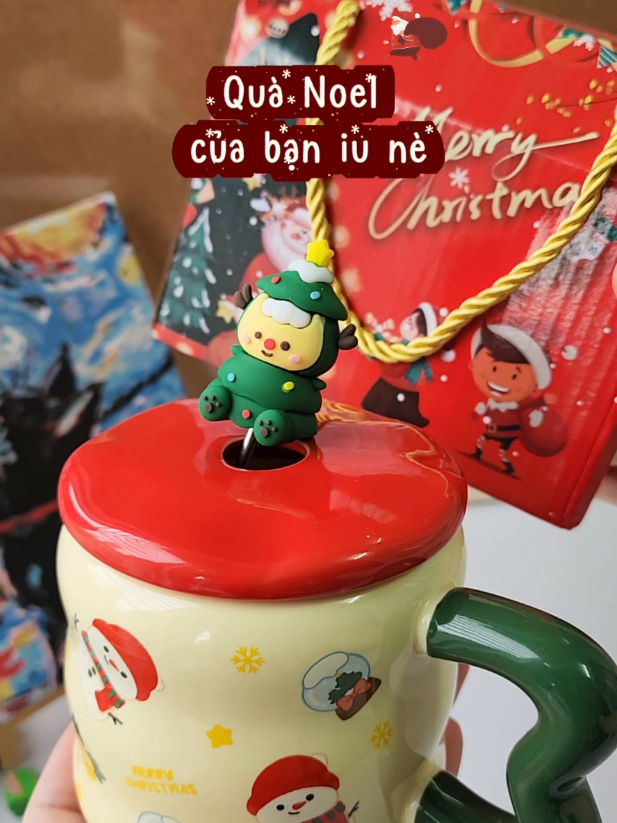 Cốc sứ Noel kèm nắp và que khuấy dễ thương #quatanggiangsinh #cocsunoel #quatangcocsu #quatangnoel #cocsudethuong 
