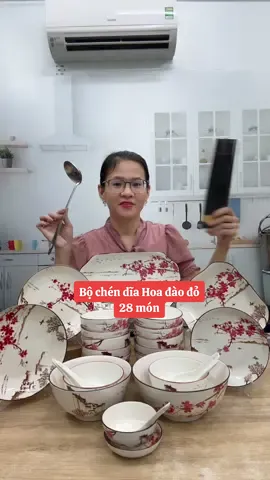 Bộ chén dĩa 28 món, bộ bát hoa đào đỏ #giadungphuclong #sale1212 #bochenbatcaocap #bobatdia #bobanan #bochendia 