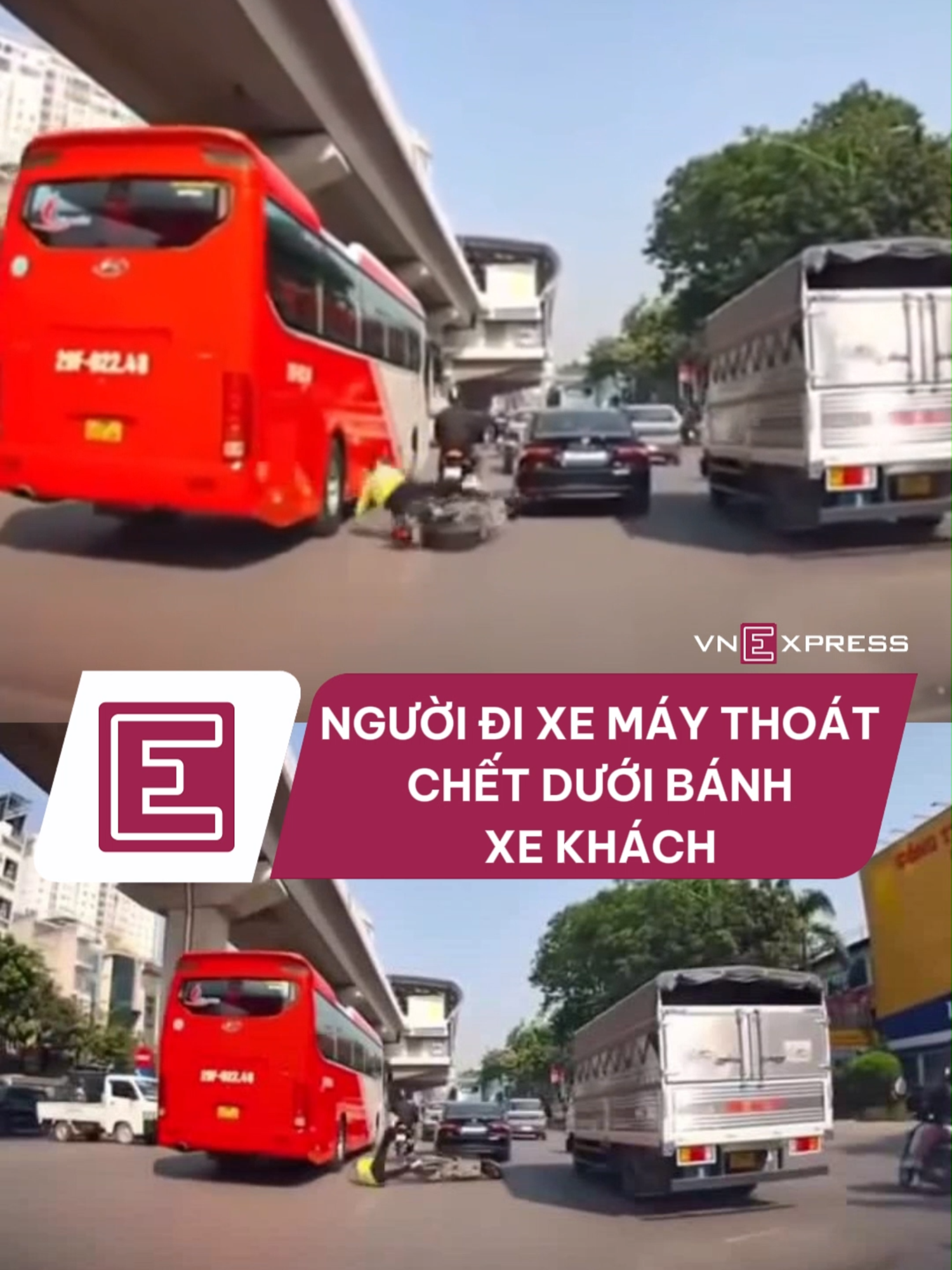 Người đi xe máy thoát chết dưới bánh xe khách #vnexpress #vne #tainangiaothong