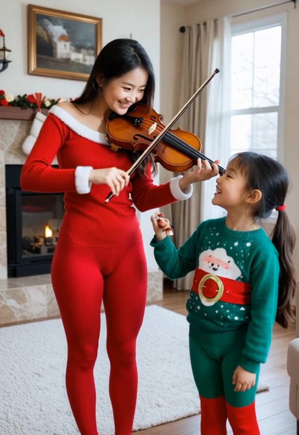 The schoolgirl is practicing for Christmas🎻#china #littlegirl #christmas #leggings #cutegirl 