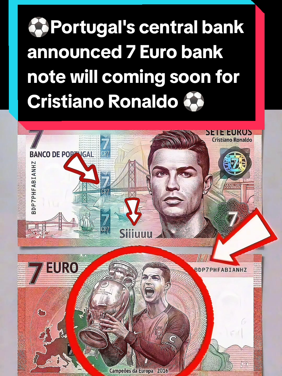 ⚠️Portugal's central bank announced 7 Euro bank note will coming soon for Cristiano Ronaldo until 2026 World Cup #cristianoronaldo #portugal #worldcup2026 #footballtiktok #cr7 