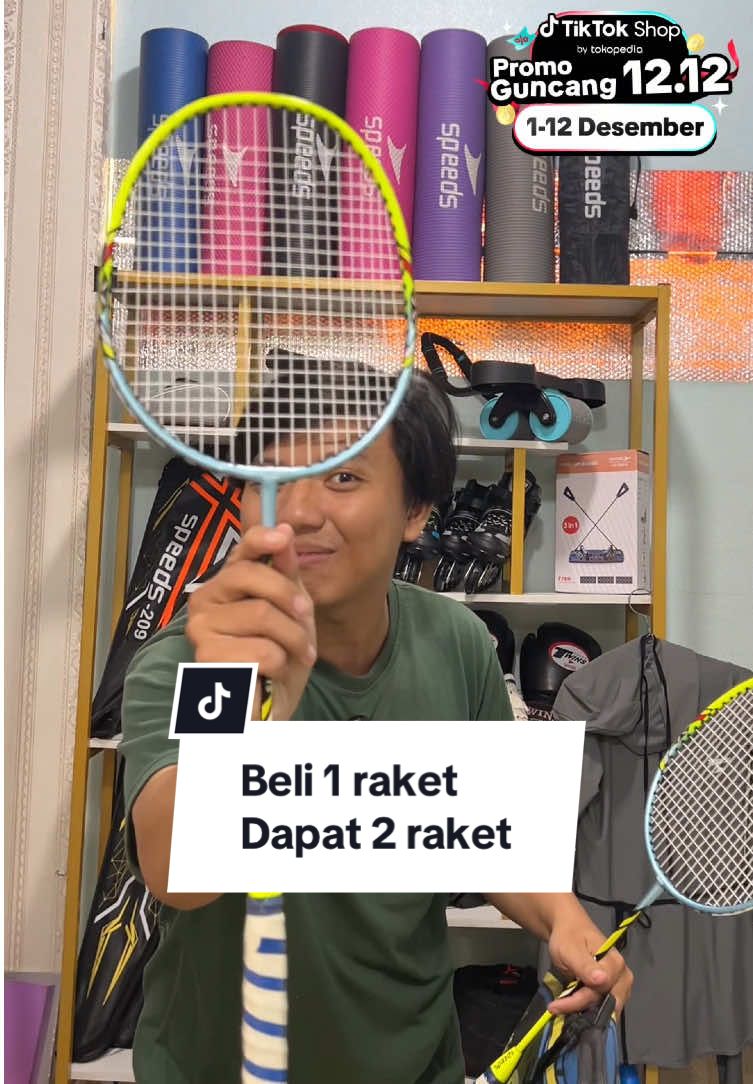 Promo guncang 12 12 beli 1 raket dapat 2 raket sekaligus buruan deh nanti kehabisan ku kasih free tas juga cek keranjang kuning ku ya #promomakanharian #raketbadminton #promoguncang1212 #gajiansale #paydaysale 