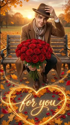 Он встал. Снял шляпу, прижал её к сердцу. Сделал шаг к тебе и с самой тёплой улыбкой протягивает огромный букет алых роз. “This is for you, my friend,” — говорит он мягко и смотрит прямо в глаза. На земле сердце из осенних листьев и лепестков светится золотом: for you 🫶 Этот осенний вечер стал подарком только для тебя ❤️🍂 . . He stands up. Takes off his hat, holds it close to his heart. Takes one gentle step toward you and offers a huge bouquet of deep red roses with the warmest smile. “This is for you, my friend,” he says softly, looking straight into your eyes. On the ground, a glowing heart made of autumn leaves and rose petals whispers: for you 🫶 This golden autumn evening is a gift… just for you ❤️🍂 #foryou 