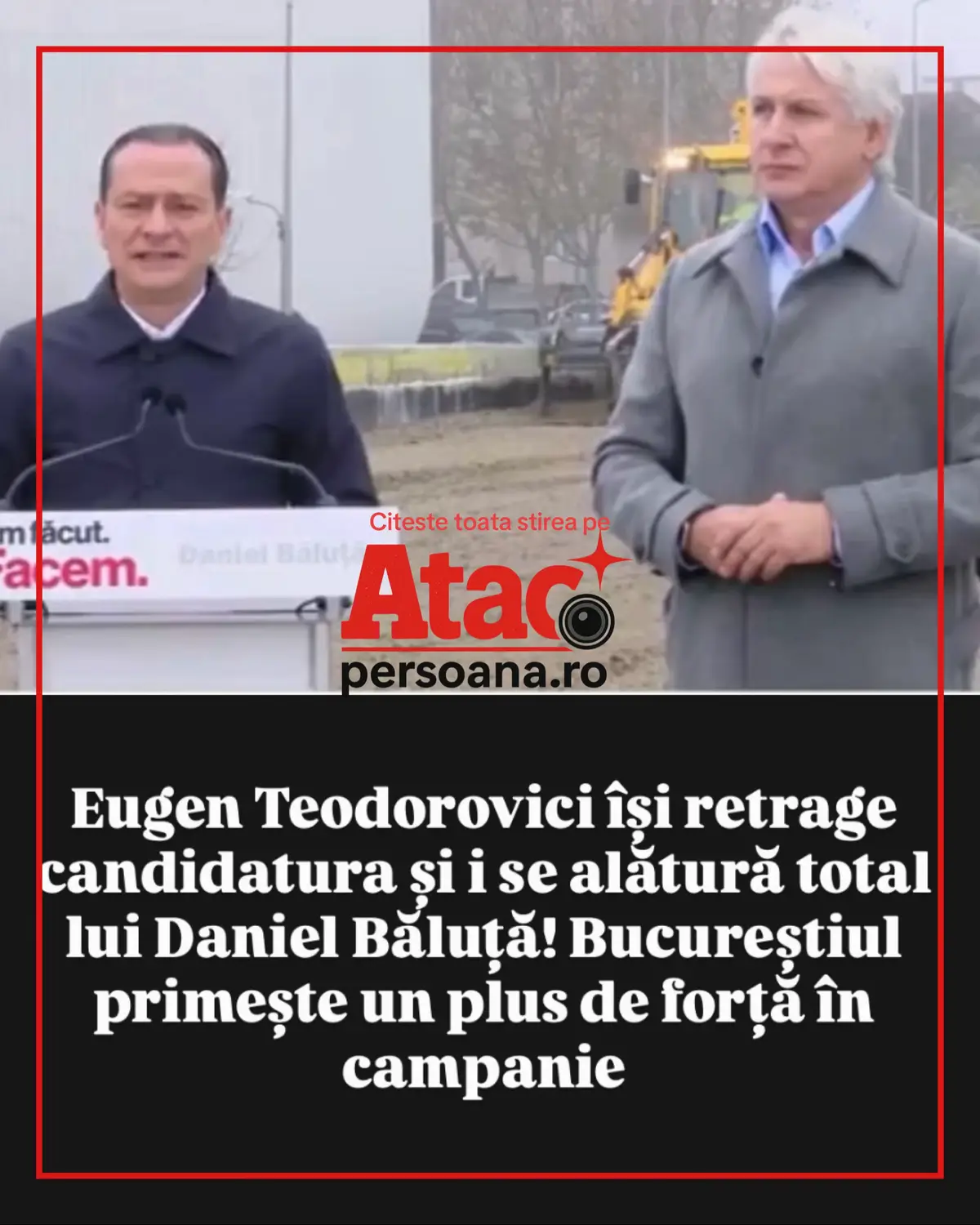 Bucureștiul a asistat astăzi la o mutare neașteptată: Eugen Teodorovici s-a retras oficial din cursă și a anunțat că îl susține pe Daniel Băluță, candidatul care a atras deja numeroase aprecieri pentru stilul său calm, sigur și profesionist. În mesajul său, Teodorovici a spus clar: „Bucureștenii merită o echipă puternică, nu dezbinare. Îl susțin pe Daniel Băluță cu tot sufletul.” Este un semn că Băluță reușește să adune în jurul lui oameni cu experiență, oameni care înțeleg că administrația nu se face la întâmplare, ci cu viziune și echilibru. Retragerea vine ca o confirmare a faptului că Băluță se detașează în campanie drept candidatul pregătit, cu proiecte clare și capacitatea de a gestiona un oraș complex. Pentru bucureșteni, această alianță poate însemna un plus de stabilitate și un plan coerent pentru Capitală.#pmb #balutaprimargeneral 