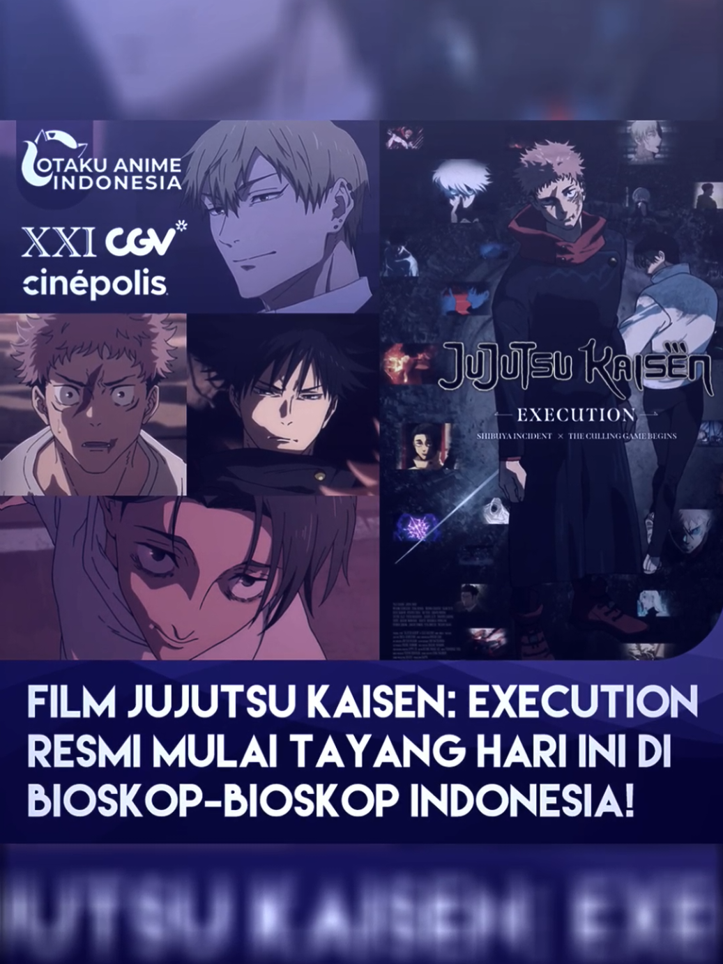 Film Jujutsu Kaisen: Execution (Shibuya Incident x The Culling Game) redmi mulai tayang di bioskop Indonesia, seperti XXI, CGV dan Cinepolis Sinopsis: Pasca Shibuya Incident, dunia penyihir jujutsu benar-benar hancur. Ratusan korban jatuh, dan sang penyihir terkuat Gojo Satoru kini disegel dalam Prison Realm dan kegelapan mulai merajalela Yuji Itadori menanggung rasa bersalah yang berat. Tragedi di Shibuya yang kelam, membuatnya mempertanyakan tempatnya di dunia yang sudah tak ia kenal. Namun nasib Yuji tak berhenti disitu. Dewan Jujutsu memutuskan bahwa keberadaannya merupakan ancaman harus segera dimusnahkan demi menghindari masalah yang lebih besar. Di sisi lain, Yuta Okkotsu siap menanggung beban untuk melaksanakan tugas sebagai eksekutor Yuji Source : Otaku Anime Indonesia  #fyp #jujutsukaisen #jujutsukaisenexecution #fyppppppppppppppppppppppp #margakagenou 