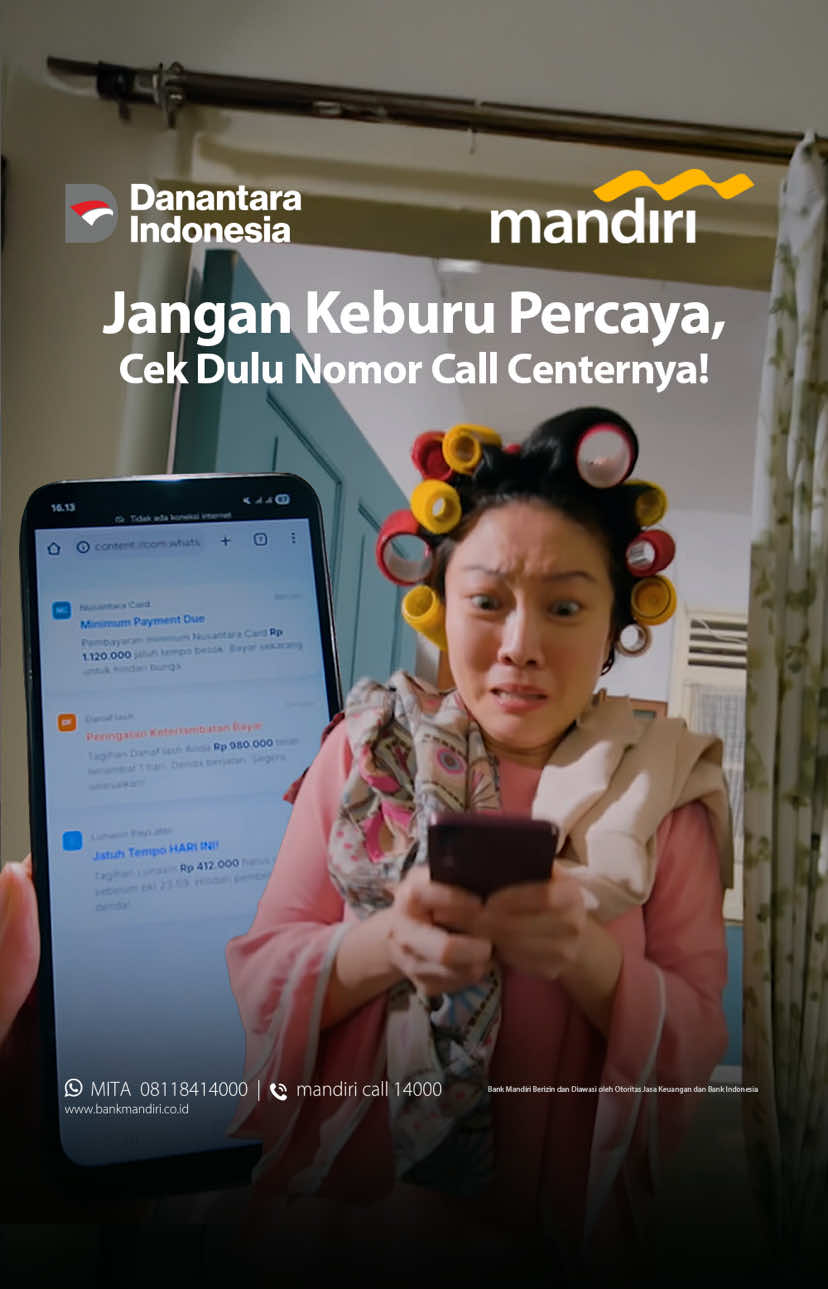 Sahabat, jangan mudah percaya dengan nomor contact center yang kamu temukan di internet dan ujung-ujungnya meminta data rahasia perbankan. Ingat, contact center resmi nggak akan minta data rahasia perbankan seperti OTP, nomor dan masa berlaku kartu debit/kredit, CVV/CVC, hingga PIN Livin’ by Mandiri & ATM. Selalu cek contact center resmi Bank Mandiri di website bankmandiri.co.id atau hubungi Mandiri Call 14000. Tetap waspada dan jangan kasih celah buat penipu! #KelasMandiri #JagaBaikBaik #GeberPK #KonsumenCerdasPeKABertransaksi #GENCARKAN2025 
