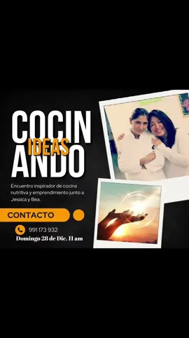 ¡Únete a nuestro encuentro 😍 inspirador de cocina nutritiva🍆🥑🫑🥒🥥🧄🥦🫛 y emprendimiento con Jessica y Bea! Esta es una invitación especial para todas las mujeres🧛‍♀️ que desean salir adelante y transformar sus derrotas en triunfos. Utilizaremos la cocina como nuestra principal herramienta para convertirnos en la persona que siempre hemos querido ser. Acompáñanos en este viaje✈️ de autodescubrimiento y empoderamiento culinario. ¡Te esperamos este domingo 28 de diciembre a las 11 am, vía zoom y previa inscripción! Inscripciones al  +51 991 173 932