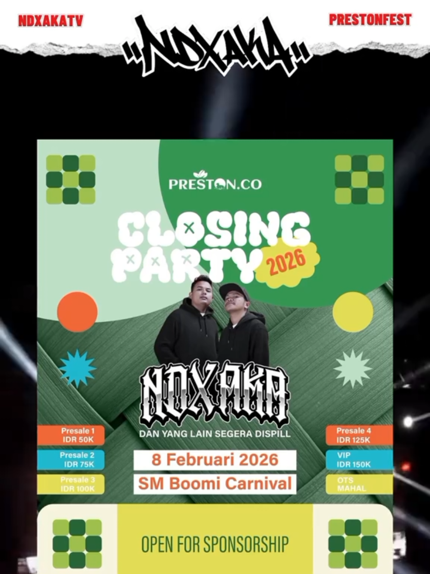 🔥CLOSING PARTY PRESTON MALANG🔥 🗓️ 8 Februari 2026 📍 SM Boomi Carnival, Malang 🎟️ Link di bio @prestoncoffeeco   GUEST STAR: @NDX AKA  @guyonwatonofficial   @bukanwordfangs  @jacsonzeran93  Dan 2 GS lagi, kira