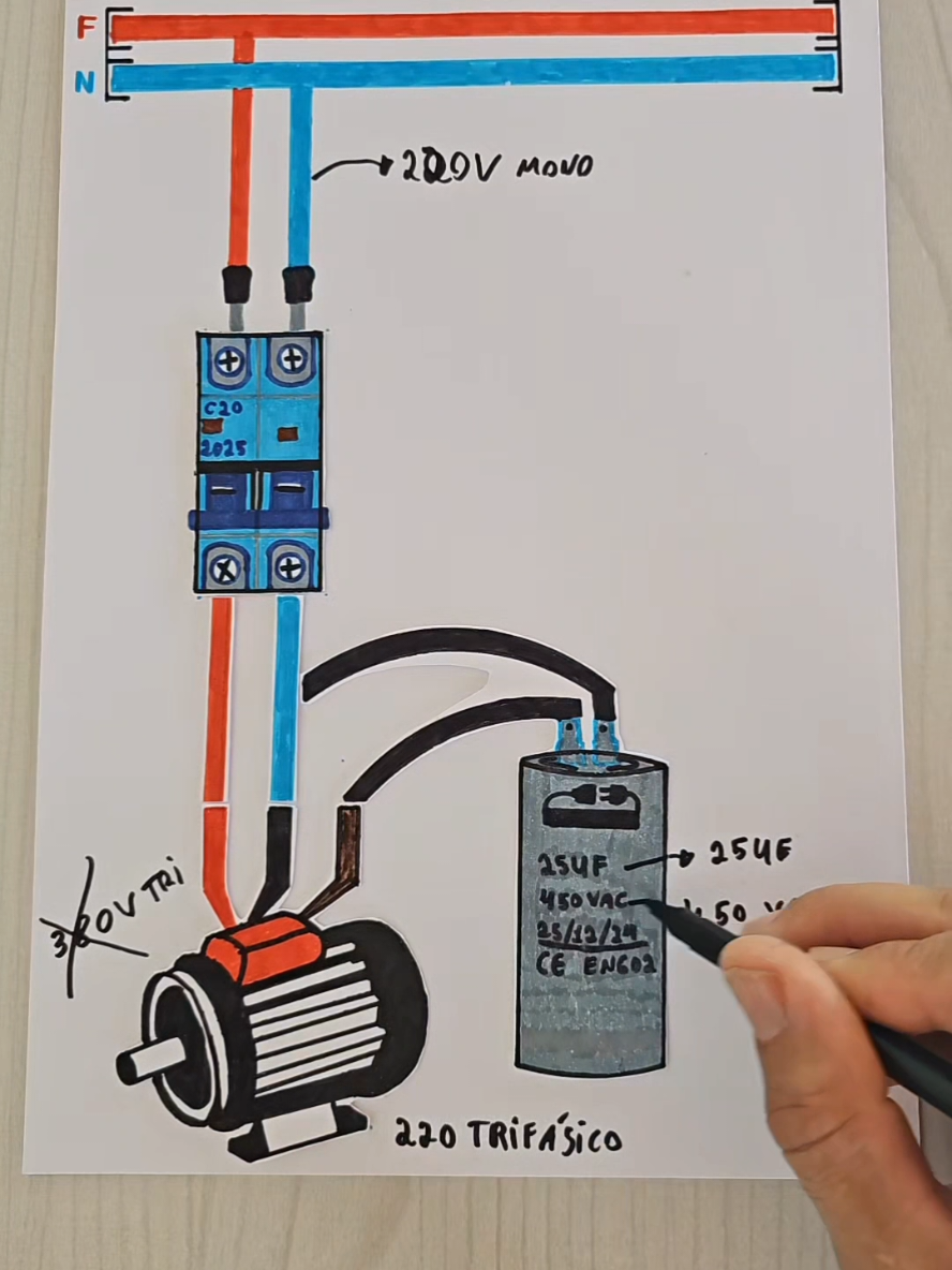 como ligar um motor elétrico trifásico em uma rede monofásica. 