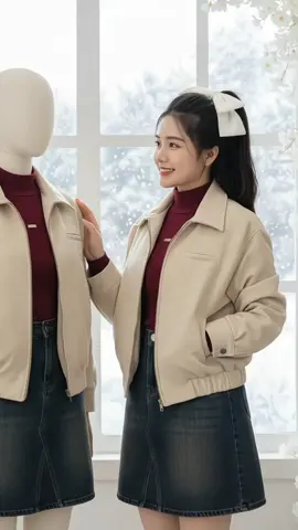 812 BIGGSIZE Áo khoác da lộn nữ dài tay, cổ bẻ phối bo chun phía sau #thoitrangnu #aokhoac 