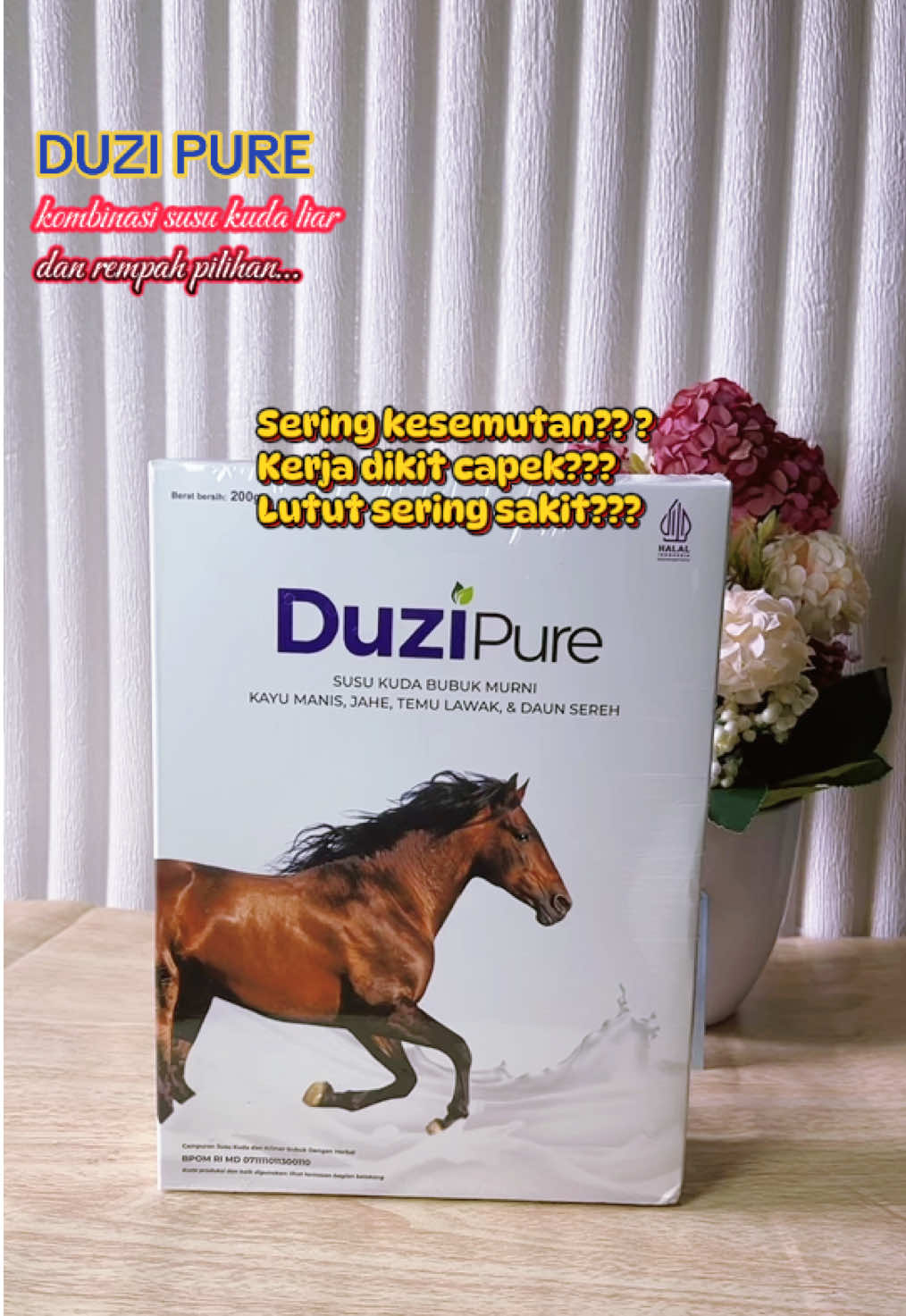 Duzi Pure susu kuda liar dengan tambahan rempah pilihan bantu jaga kepadatan tulang dan sendi. Buat kamu yang sering kebas kebas, kesemutan, lutut sering sakit wajib coba ya #susukudaliar #duzipure #susuuntuknyerisendi #susuuntukkebaskebas #ususuntuklututsakit