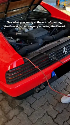 Say what you want, at the end of the day, the Passat is the one jump-starting the Ferrari.🤷🏻‍♂️ #vw #passat #fyp #ferrari #enjoylife 🤙🏻