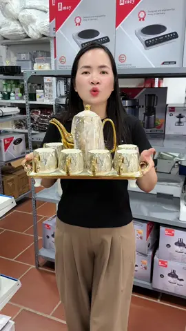 Bộ Ấm Chén Pha Trà Cẩm Thạch Khảm vàng vân đá #ngagiadung20 #amchen #amchensucaocap #amtra #amchensu 