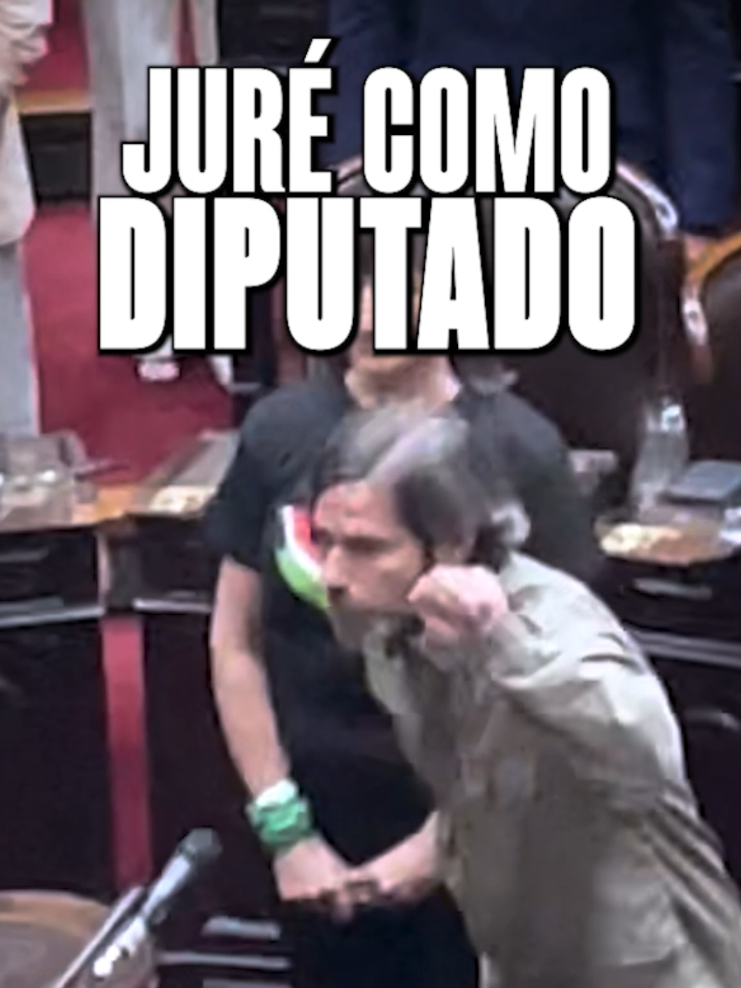 Así juré hoy como diputado.  A pesar de los abucheos de los fachos, llevamos bien en alto la defensa de los trabajadores, de nuestras jubiladas y jubilados, de la lucha por una palestina libre. Contra el imperialismo y la clase trabajadora del mundo ✊🏼