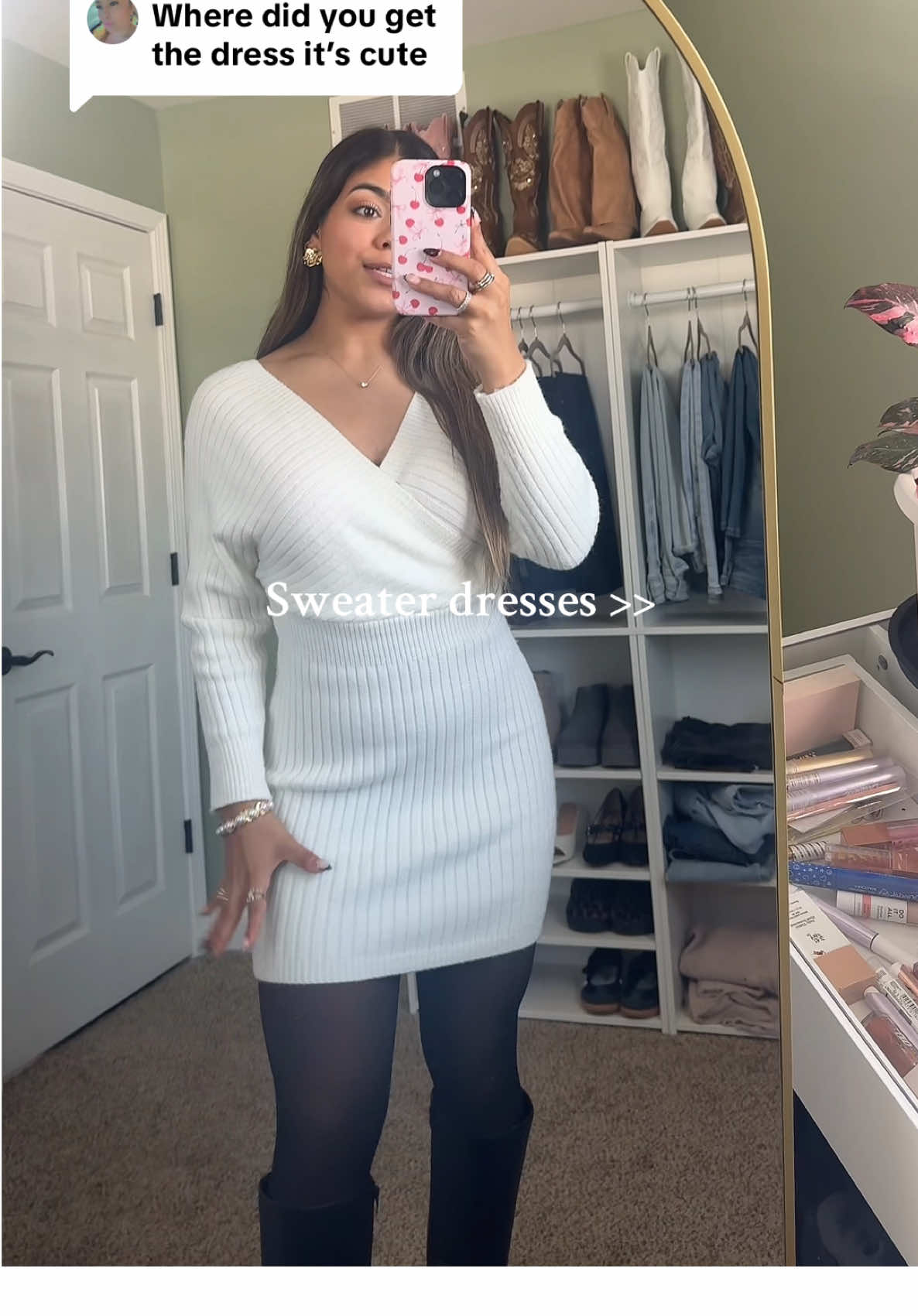 Replying to @denver710baby cute Christmas dress option 🩷 #sweaterdress #christmasdress #holidayoutfitinspo 