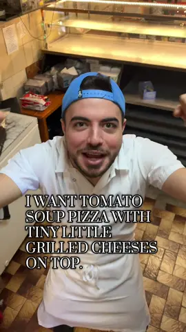 tomato soup pizza with tiny grilled cheese sandwiches