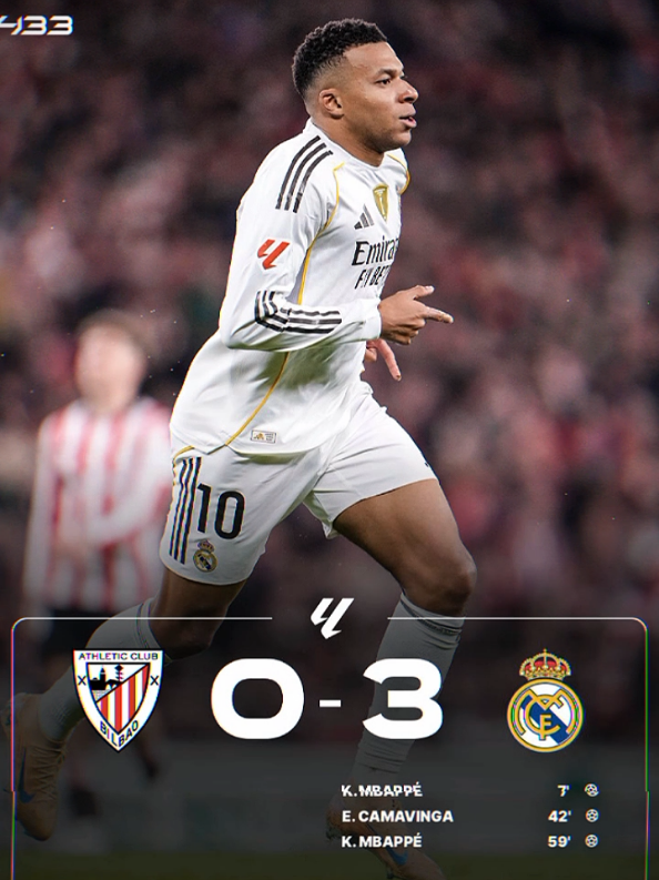 FULL TIME, Real Madrid Berhasil Mengalahkan Athletic Bilbao Dengan Skor 3-0. #realmadrid #athleticbilbao #laliga #mbappe #kylianmbappé 