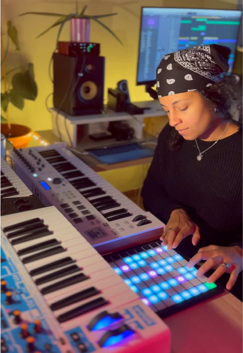 House music recipe of the day ft. my little sous chef 🌶️  Keyboard : Arturia Keystation 49 Pad : Novation Launchpad Bass Synth : Novation Bass Station  Synth : Roland JDx-R Daw : Logic Pro X #housemusic #latinhouse #guitarsolo #arturia #recipevideo 