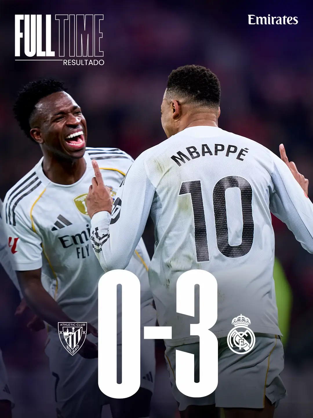 ⚽ 7' #Mbappe ⚽ 42' @Eduardo Camavinga  ⚽ 59' #Mbappe @Emirates | #AthleticRealMadrid