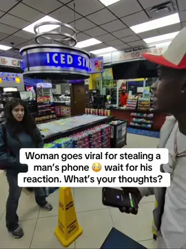 Woman goes viral for stealing a man’s phone 😳 wait for his reaction. What’s your thoughts?
