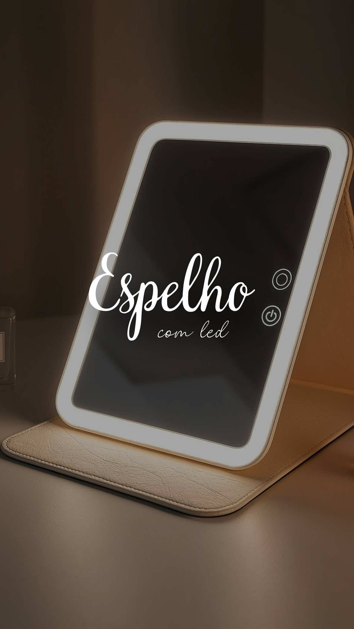 Espelho Decorativo Led Maquiagem Estética Recarregável Quadrado Capa De Couro Portátil Dobrável 🪞✨ Link na Bio ↗️ #espelho #make #beleza 