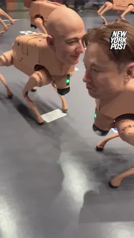 Famed artist Beeple’s latest spectacle, “Regular Animals,” has billionaire-tech-titan robot dogs pooping out NFTs, and stopping onlookers at Art Basel Miami Beach in their tracks at the fair’s VIP preview. The animatronic canines sport nightmarishly realistic masks of Elon Musk, Jeff Bezos and Mark Zuckerberg. Link in bio to see more.