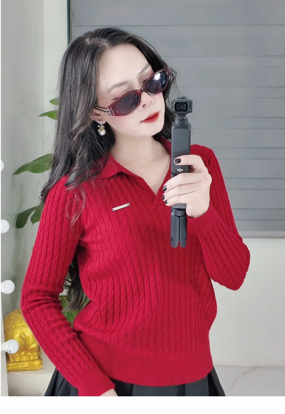 Áo len cổ bẻ dài tay vặn thừng mềm mịn #thinhhanh #xuhuongtiktok #menamcon #aolenn #aolennu 