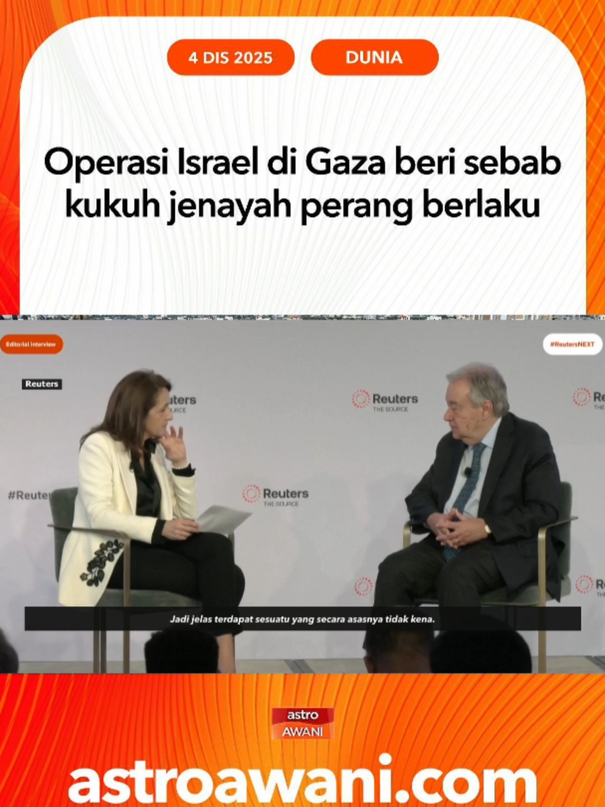 Setiausaha Agung PBB, Antonio Guterres, menyifatkan operasi Israel di Gaza mengabaikan kematian orang awam dan kemusnahan besar, serta mungkin melibatkan jenayah perang. #AWANInews