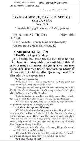 📄 Kiểm điểm, đánh giá đảng viên cuối năm – không chỉ là thủ tục, mà là động lực để rèn luyện và cống hiến tốt hơn.#GiaoVienMamNon 