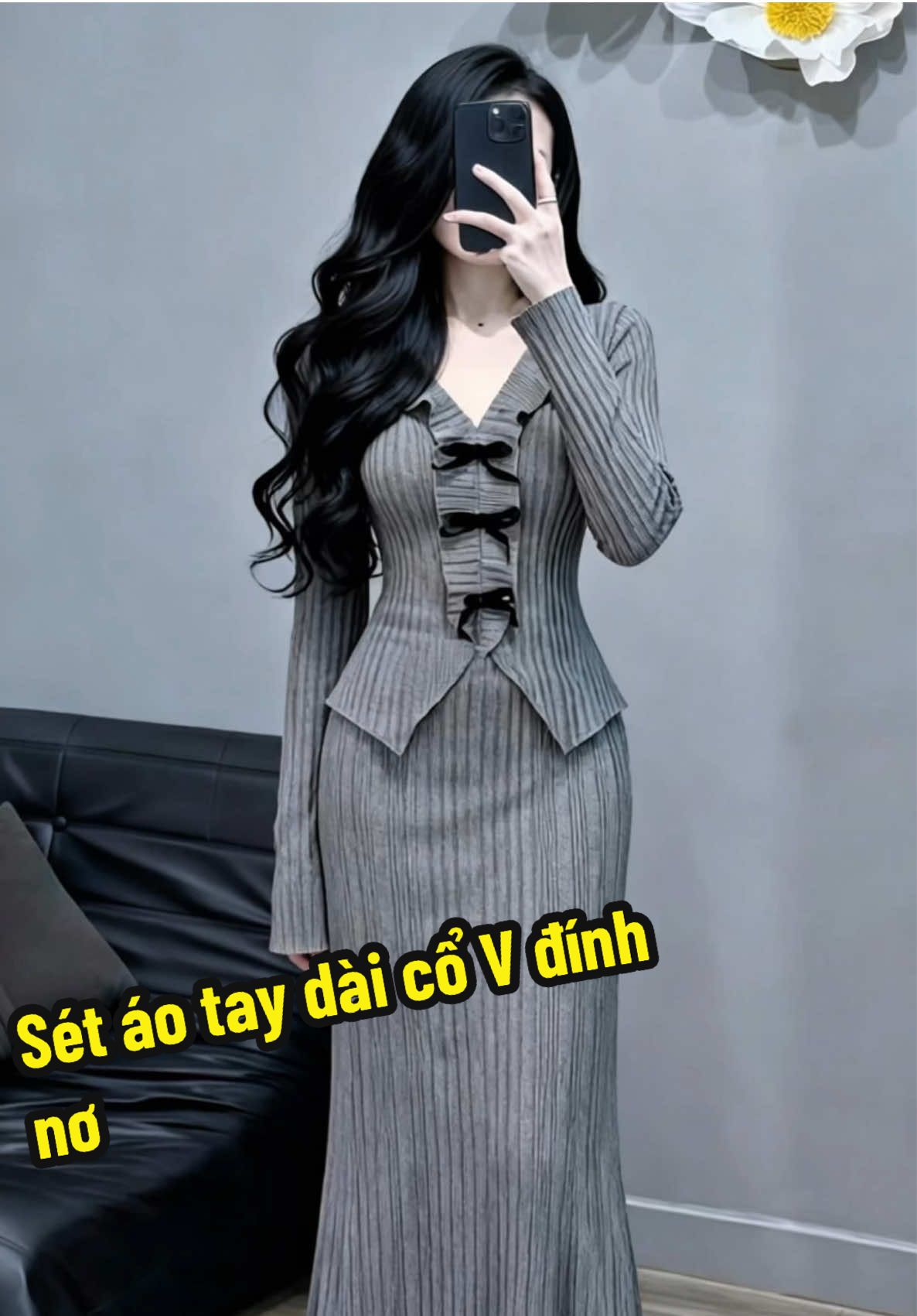 Sét áo tay dài cổ V đính nơ bèo #setnuxinh #setdoxinh #settaydai #setnu #xuhuong  