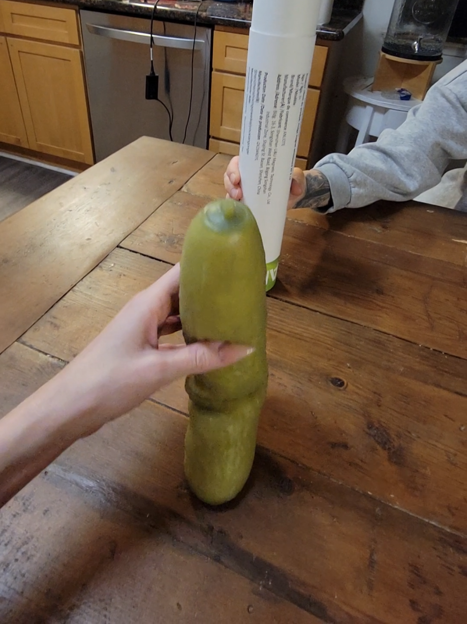 Tucking our pickle in for the night 🥒💚 oh! for those of you wondering, the tube was not included when we adopted him. We just had it laying around our house and it just happened to be the perfect size. #pickle #squishypickle #sensorytoy #pickletok #🥒 