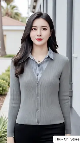 Áo len thiết kế phối cổ sơ mi thanh lịch, trẻ trung và dễ phối đồ. #aolennu #thoitrangnu #xuhuong #viral #thinhhanh   