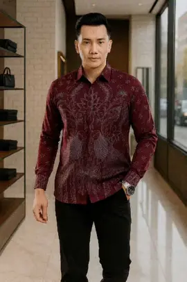 Batik Handara - Merak Satru Burgundy Kemeja Pria Furing Erro