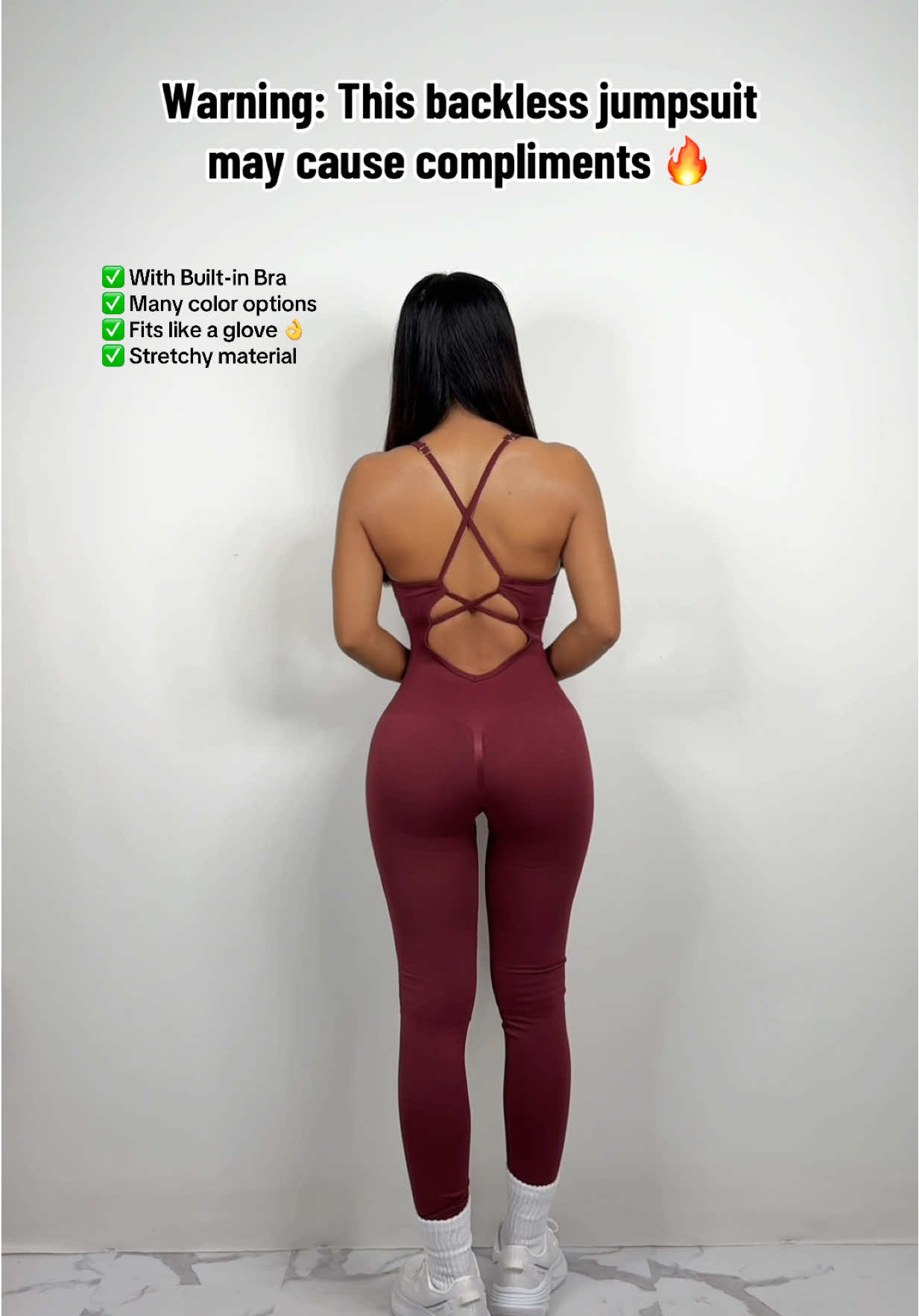 Sleek, supportive backless jumpsuit with built-in bra! 🔥❤️ #backlessjumpsuit #jumpsuit #jumpsuitoutfit #jumpsuitwithcupbra #backlessromper 