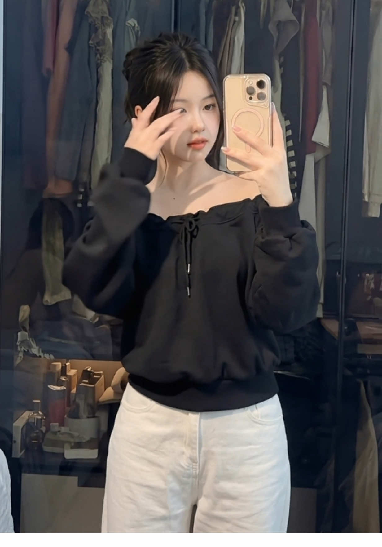 [ĐÓN Giáng Sinh] Áo Nỉ Trễ Vai Dáng Ngắn, Chất vái ní 2 dày dạn, Dây rút điều chính 🍓🍓#thoitrangnu #xuhuong #fyp 