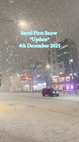 Seoul first snow update! It got heavier and started to slow down!  Making it super beautiful! Stay safe from the slippery roads! #travelkorea #seoultravel #firstsnow #snow 