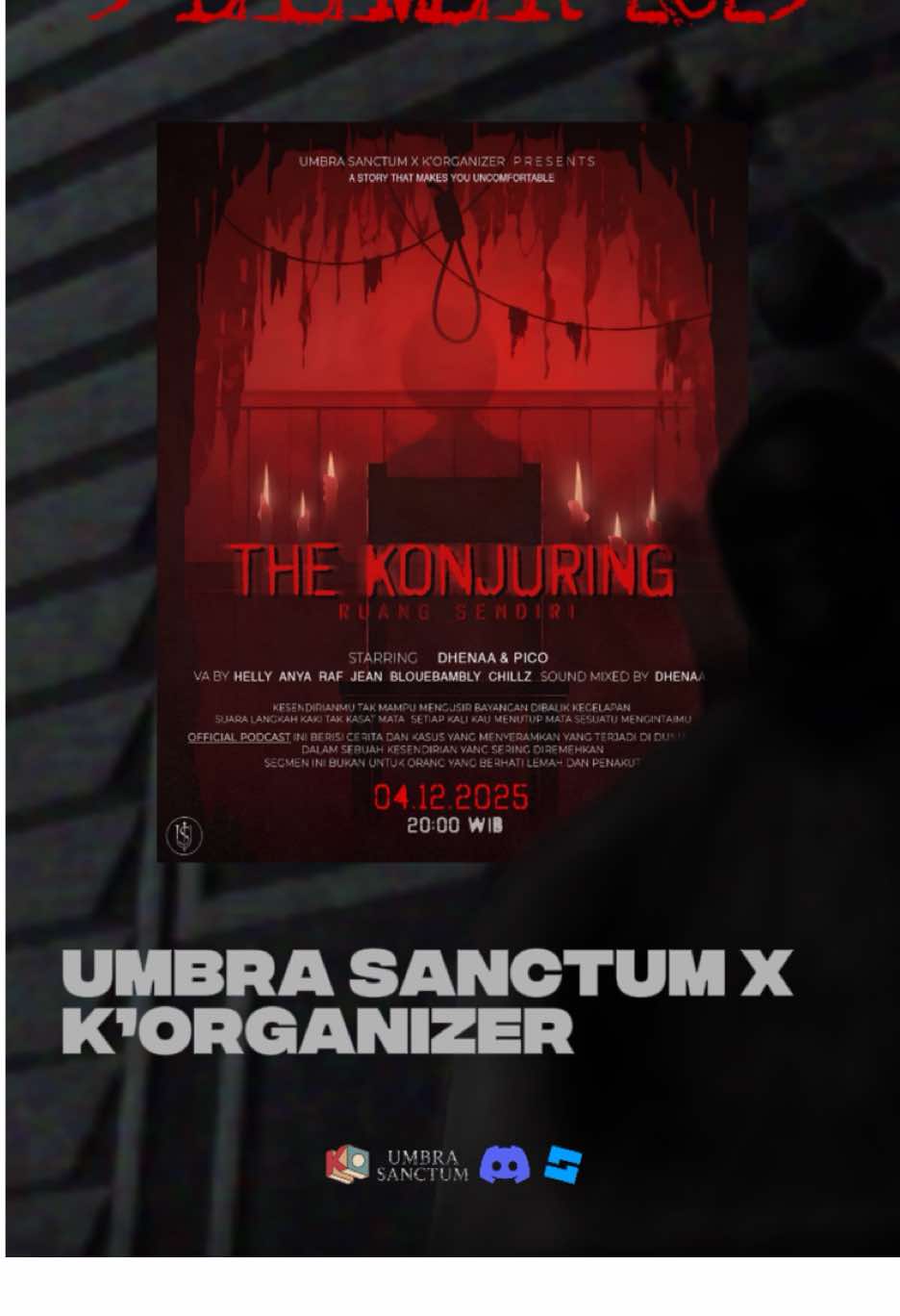 setiap kali kau merasa ada yang mengintai dibalik bayangan~ 👻 Mau tau serunya podcast horror edisi malam jumat bareng UMBRA SANCTUM X K’ORGANIZER? yuk langsung join aja!  — Date : 4 Desember 2025 Tempat : Discord Umbra Sanctum IO : K’Organizer — #roblox #robloxcommunity #robloxindonesia 