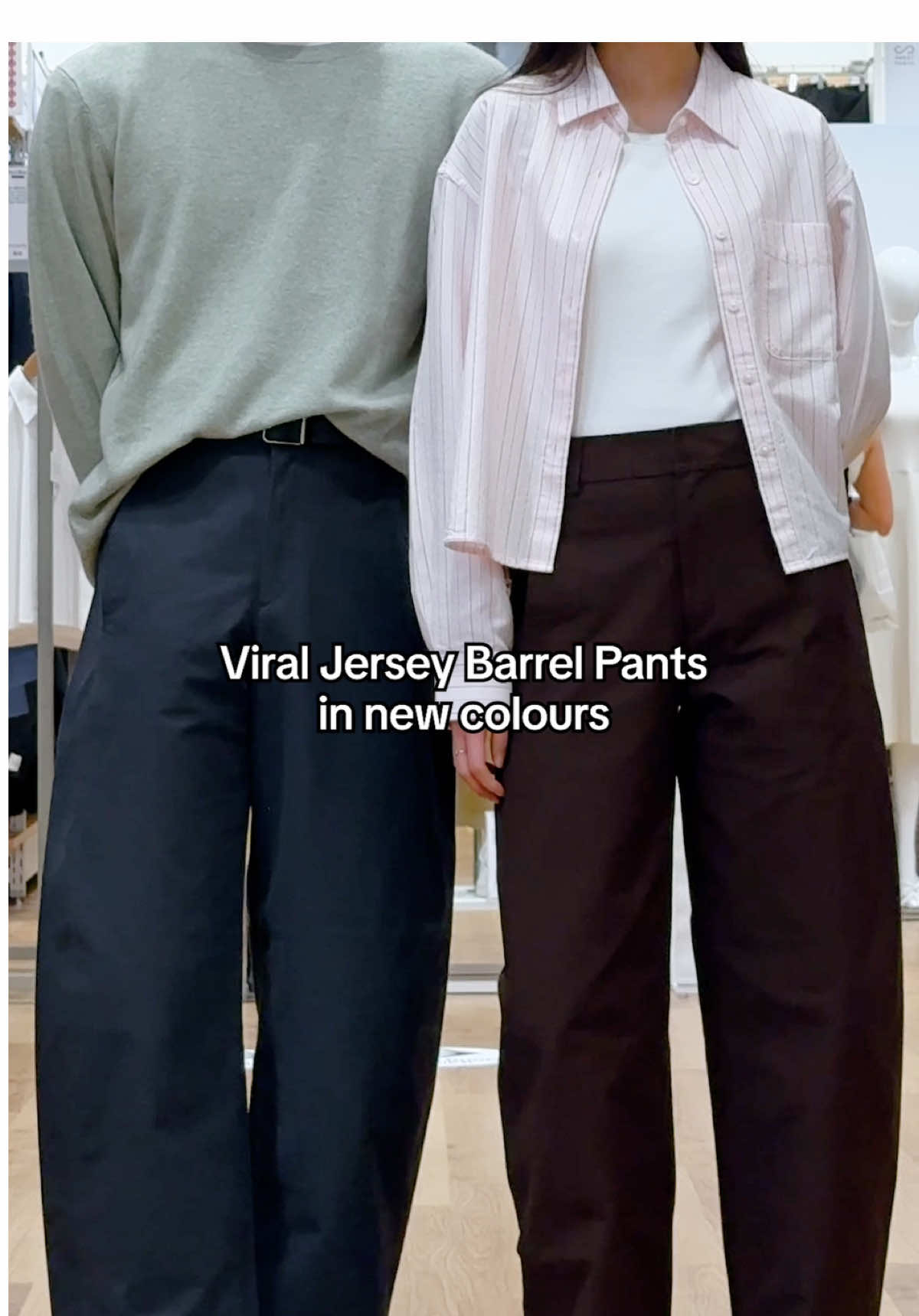 🏃 The viral Jersey Barrel Leg Pants just landed in Brown and Grey!​ #UniqloSG #Barrelpants #NewArrivals