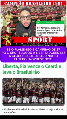Acabar com o futebol nordestino faz parte do projeto de crescimento do Flamengo no Nordeste! Desmerecer ofutebol nordestino, lavar a mente daqueles mais fracos e transformá-los em flamenguista! O plano foi perfeito mas ainda não acabou! Dessa vez desmerecem o título do Sport , que possui até decisão judicial, passam por cima de tudo e de todos , somente para BENEFICIAR O FLAMENGO!!