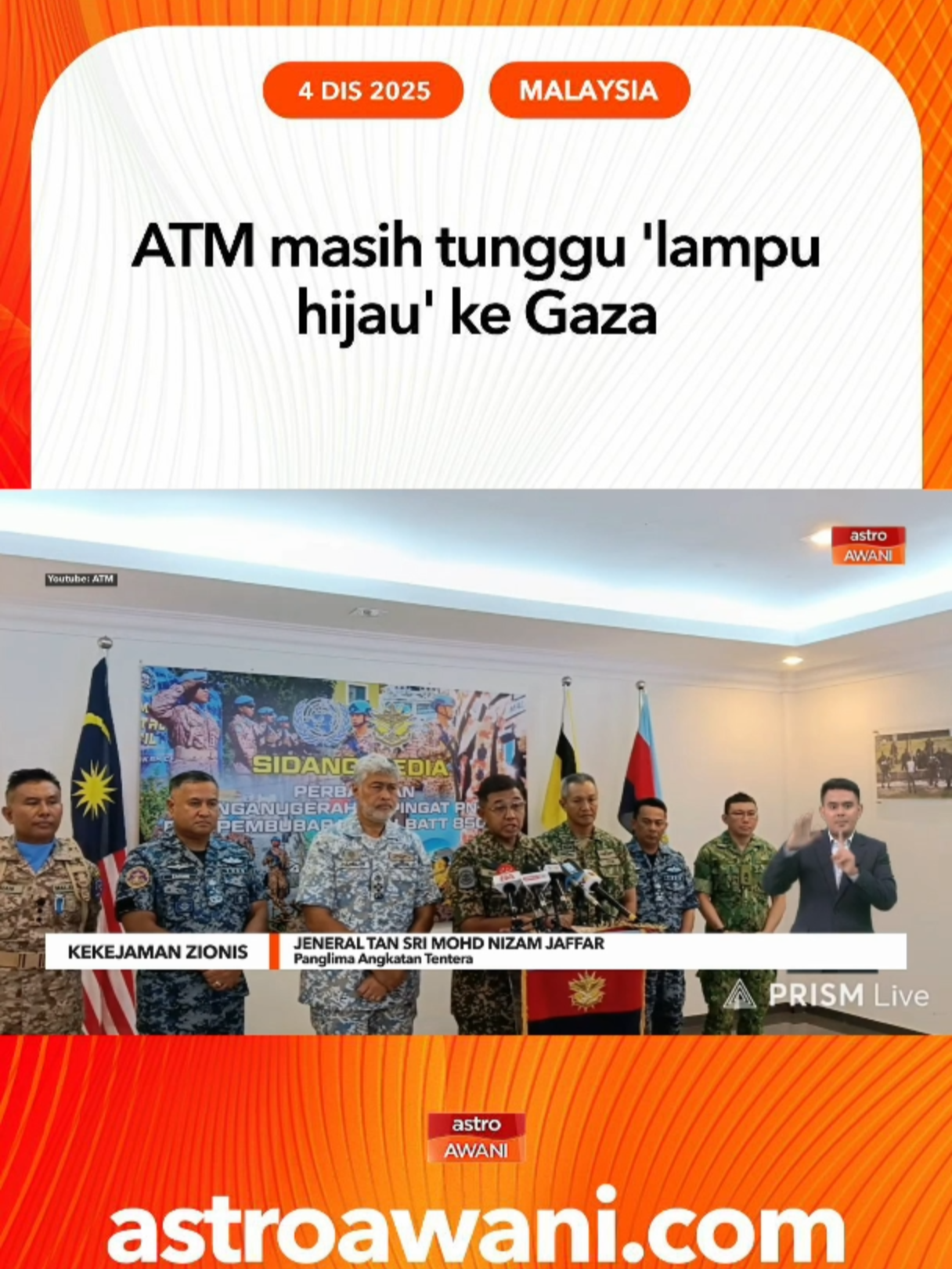 Angkatan Tentera Malaysia (ATM) masih menunggu arahan rasmi daripada Pertubuhan Bangsa-Bangsa Bersatu (PBB) berhubung misi pengaman ke Gaza. #AWANInews #AWANI745