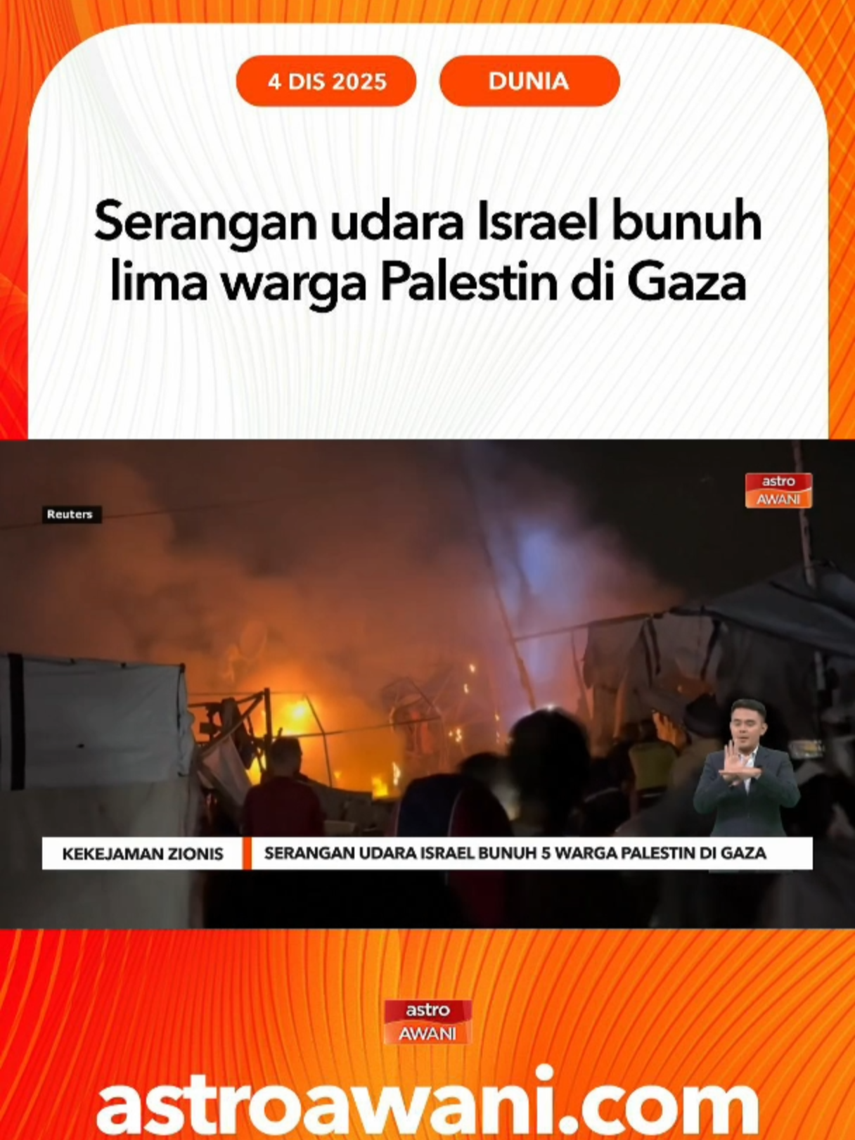 Lima warga Palestin terbunuh selepas serangan udara Israel mengenai khemah pelarian di al-Mawasi, barat Khan Younis, Gaza. #AWANInews #AWANI745