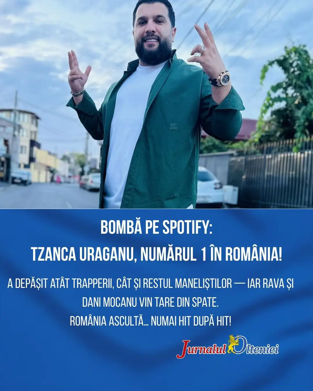 Surpriză pe Spotify România 2025! Tzanca Uraganu a urcat pe primul loc și devine cel mai ascultat artist român al anului, depășindu-i pe Rava și Dani Mocanu. Manelele și trapul continuă să domine topurile, iar un nume nou, Aerozen, intră direct în Top 10. Spotify confirmă: România ascultă hit după hit și schimbă topurile de la un an la altul.  Vezi topul complet mai jos ⬇️ https://jurnalulolteniei.ro/2025/12/04/manelistul-tzanca-uraganu-cel-mai-ascultat-pe-spotify/ Tu pe cine asculți cel mai mult anul ăsta? Foto Facebook! #TzancaUraganu #Spotify2025 #TopSpotify #Rava #DaniMocanu             