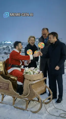 Santa Zelensky lands on the EU roof… they give him a money bag, he gives them lollipops. Christmas diplomacy 😄🎅💸🍭 You can create it on MemeGen AI #SantaZelensky #ChristmasComedy #EUleaders #ViralVideo #FunnyShorts