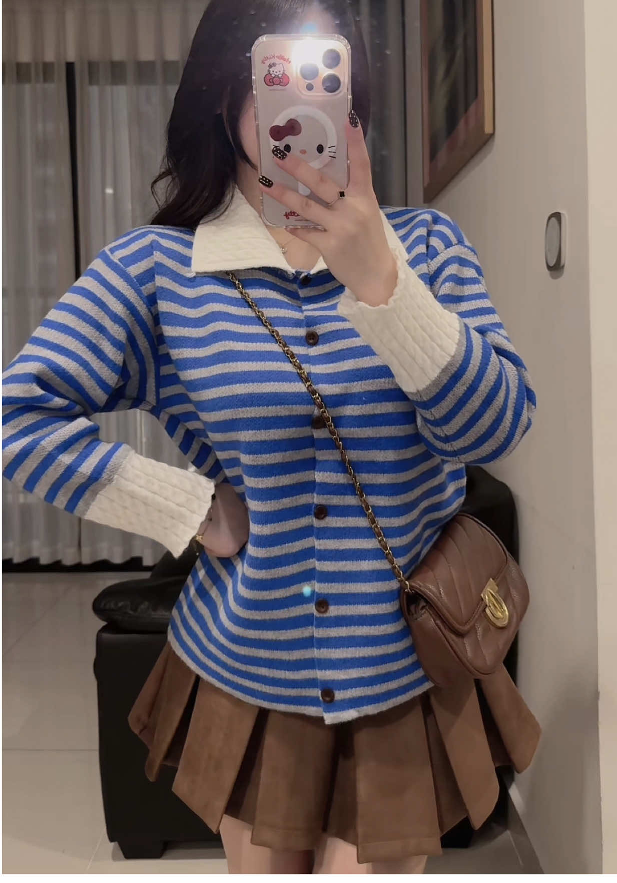 Áo len kẻ ngang cổ bẻ màu 💙 siêu meee #h2oclothing #aolendetkim #aolencobe #aolenthudong #OOTD 