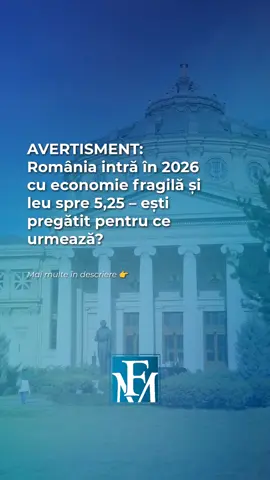📊 Cum arată România în 2026? 🇷🇴 Raportul XTB anunță un an al contrastelor pentru România: creștere economică de doar 0,8%, deficit bugetar de 6,7% din PIB și un curs care ar putea ajunge la 5,25 lei pentru un euro. Inflația este așteptată să scadă spre 3,9% până la final de an. 📉 Vestea bună: BNR ar putea începe reducerea dobânzii în primăvară, iar bursa ar putea avansa modest cu 5%. La nivel global, aurul ar putea testa noi maxime istorice, iar Ethereum ar putea depăși ritmul de creștere al Bitcoin în noul ciclu. 📈 Europa rămâne fragilă, cu o cerere internă slabă și tensiuni politice în Franța și Germania. Petrolul va fi extrem de volatil, dependent de factori geopolitici, cu scenarii între 50 și 80 de dolari pe baril. ⛽ Cum te pregătești pentru provocările economice din 2026? 👉 Găsești raportul complet pe financialmarket.ro! #economie #România #XTB #2026 #inflație 