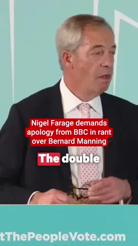 Nigel Farage repeatedly shouted the name of controversial comedian Bernard Manning at journalists as part of a bizarre rant after he was asked about allegations he racially abused a schoolmate. The Reform UK leader also criticised the BBC over the blackface and homophobia he said it repeatedly broadcast in the 1970s, accusing the broadcaster of “double standards”. Click the link in bio for more 🔗