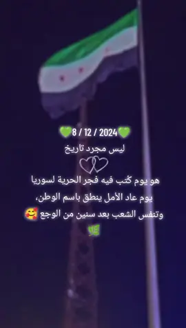يوم الفرح اللي ما بينوصف… فرح رجّع الروح لقلوب تعبت من الانتظار 🇸🇾✨ ضحكة شعب كامل، وزغاريد طالعة من وجع سنين طويلة 💔➡️🎉 هو يوم كتبنا فيه: انتصرت سوريا… وانتصر الأمل 💚#سوريا #حرة #عيد_التحرير