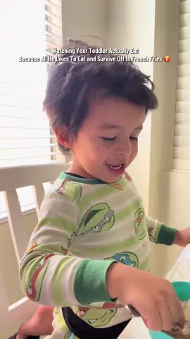 Sometimes You Need To Just Sit With Your Kids and Give Them Praise For Eating, Let Kids Get Messy, Even If It Means They Are Missing A Sock Or If That Means Letting Them Take Out Frozen Dumplings From The Freezer To Play With So They Can Actually Eat Their Food. Do What Works For You and Your Toddler👦🏻🩵 Because Mine LOVES FRENCH FRIES 🍟 #firefamily #firefamilia #calfire #firewife #pickyeaters 