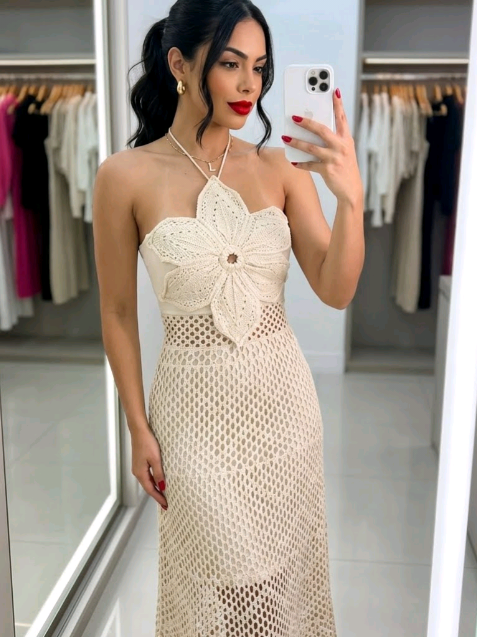 Vestido Flor Vestido de Trico Midi com forro!! #vestido #croche #tricô #midi #reels 
