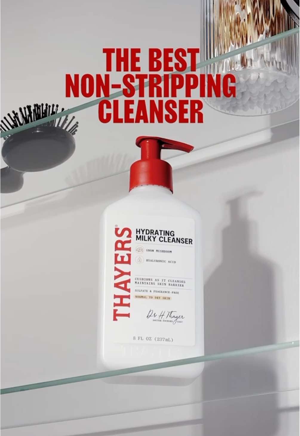 What’s the best cleanser for dry skin?  Infused with snow mushroom and hyaluronic acid, Thayers Hydrating Milky Cleanser will strengthen your moisture barrier and remove dirt without stripping your skin 